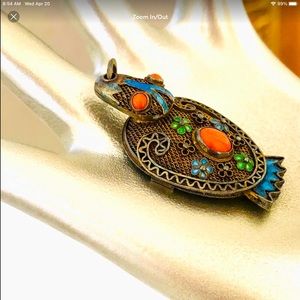 Vintage Antique Chinese Export Silver Enamel Filigree Duck